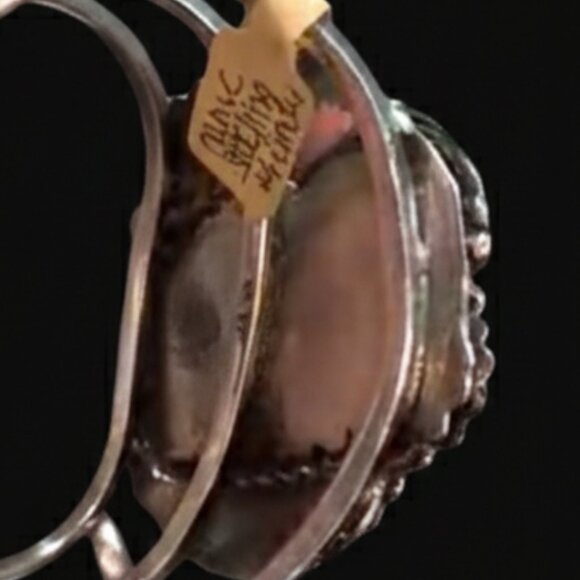 Navajo sterling silver cuff bracelet turquoise, coral, a bear claw, and feather - Picture 2 of 11